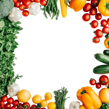 A vibrant arrangement of fresh groceries creating a colorful frame with empty space for your recipes or menus, Frame made of of fresh groceries and copy space png