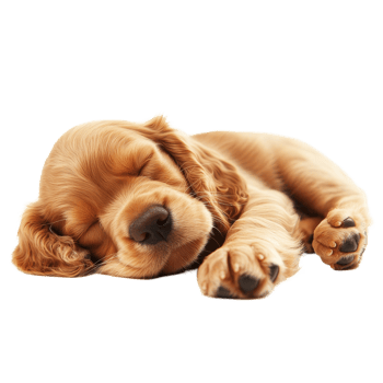 A happy English Cocker Spaniel puppy peacefully sleeping on a soft surface in a welllit space, Happy English Cocker Spaniel Puppy Dog sleeping Isolated On transparent background png