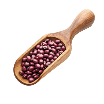 Azuki bean seeds in a wooden scoop resting on a transparent transparent surface for culinary decoration, Azuki bean or red bean seeds in wood scoop on transparent background png