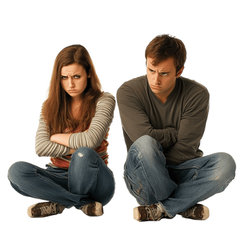 Unhappy couple expressing distance and frustration in an isolated setting on a transparent background, unhappy couple isolated on transparent png