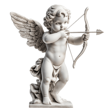 Cupid statue with a bow and arrow against a plain transparent background, symbolizing love and affection in classical art, Cupid Statue with Bow and Arrow on transparent background png