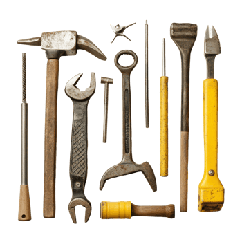 A variety of construction tools arranged neatly on a transparent background highlighting essential equipment for building and repairs, Construction tools isolated Stock Photo png