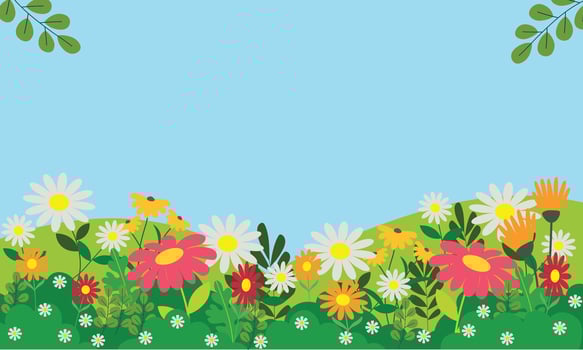 Hello spring blue sky and beautiful flower vector