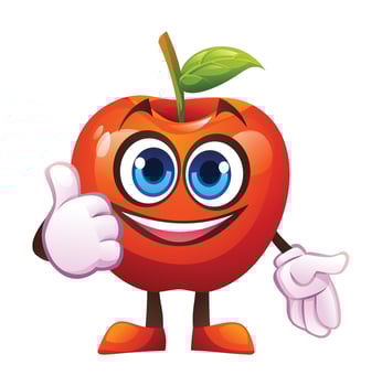 Cute red apple character giving a thumbs up with big smile, showing approval. Cartoon illustration vector