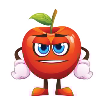 Cute determined red apple character, expressing readiness. Cartoon illustration vector