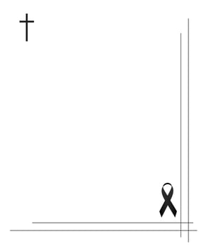 Funeral empty card. Empty card with black church cross and ribbon. vector