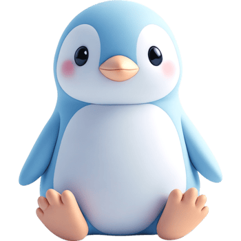 Small Penguin Figurine with Light Blue Feathers and Rounded Body png