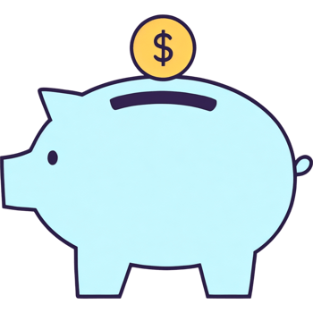 Cartoon Light Blue Piggy Bank with Coin Slot png