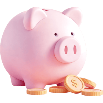 Ceramic Piggy Bank with Scattered Coins png