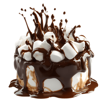 Chocolate cake with marshmallows and chocolate drizzle png