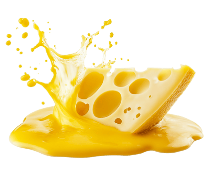 Cheese slices suspended in yellow sauce splash png