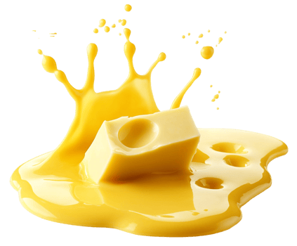 Flying cheese slices with sauce splash png