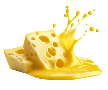 Saucy cheese slices in mid-air splash png