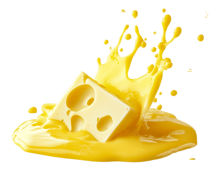Cheese slices coated in sauce splash png