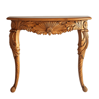 Wooden table with a floral design on it png
