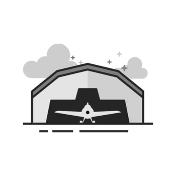 Airplane hangar icon in flat outlined grayscale style illustration vector