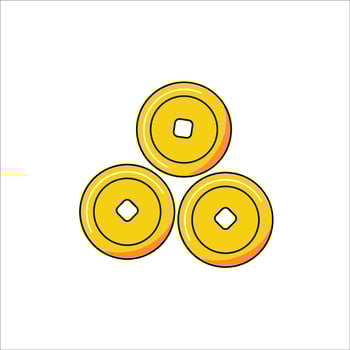 three gold coins icon in cartoon style vector