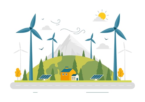 Renewable Energy Concept Illustration with Wind Turbines and Mountain Scenery vector