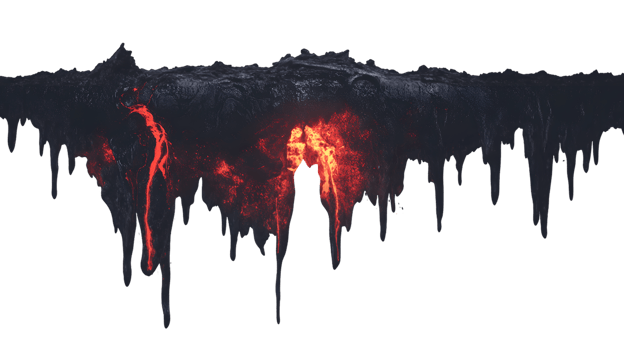 Fiery volcanic eruption at night, glowing lava flows down the slopes, creating a dramatic and intense scene of nature's power png