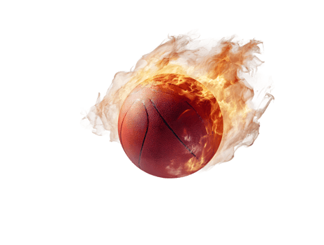 Fiery Basketball engulfed in flames and smoke, intense dynamic motion png