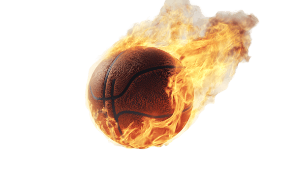 Fiery Basketball engulfed in Blazing Flames, Dynamic Sports Graphic png