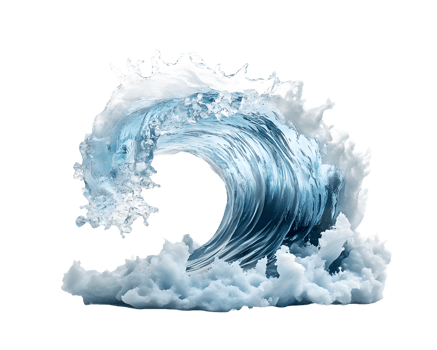 Dynamic Ocean Wave with White Foam and Blue Water png