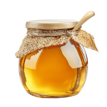 Golden honey in a glass jar with a wooden spoon on a transparent background showcasing its natural sweetness, honey isolated on transparent background png