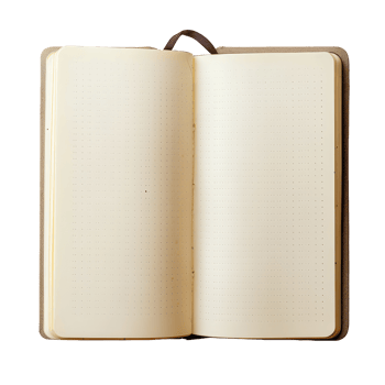 An open notebook with a looped spine resting on a clean surface, ready for notes and creative ideas, The notebook has a dot point with a looped spine on transparent backgroundfile png