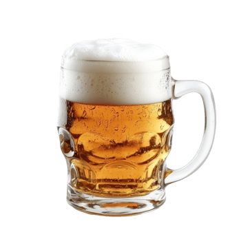 A frothy mug of fresh beer showcases its golden hue against a clean transparent background, Mug fresh beer with cap of foam isolated on transparent background png