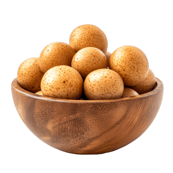 Fresh longan in a wooden bowl displaying natural textures against a clean transparent background, fresh longan in wood bowl isolated on transparent background png