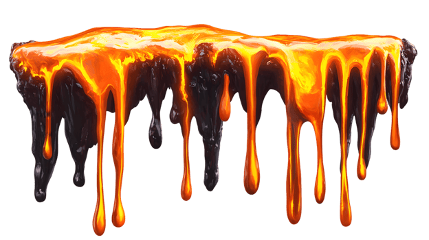 Molten Lava Flowing with Fiery Orange and Red Glows Dripping Down png