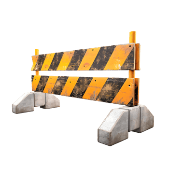 Yellow and black striped road barrier isolated on transparent background png