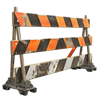 Road construction barrier with orange and white stripes isolated on transparent background png