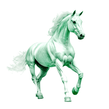 A striking green horse gallops gracefully across a transparent background in a dynamic and vibrant display of equine beauty, green horse isolated on transparent png