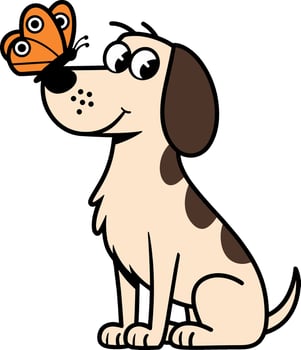 Cute Cartoon Dog with Butterfly vector