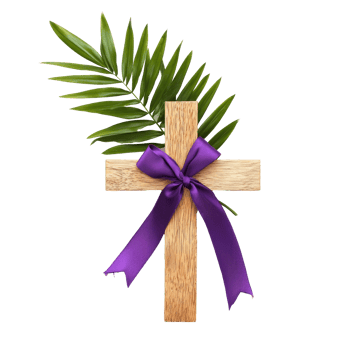 easter cross with purple ribbon and palm leaf png