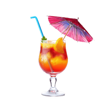 Holiday beach Cocktail with small umbrella and Straw isolate on transparent background png