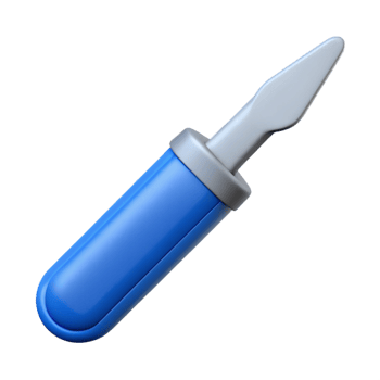 3D medical scalpel with blue handle and sharp blade. png