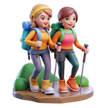 Realistic hiking women icon for adventure and travel themes. png