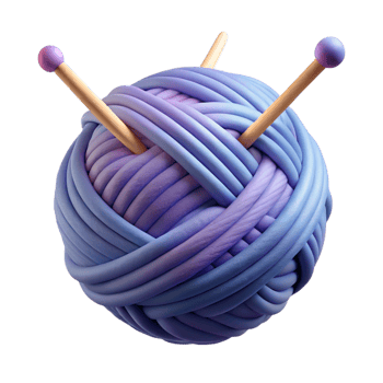 3D ball of purple yarn with knitting needles. png