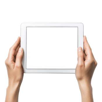 hands holding a tablet with a blank screen png