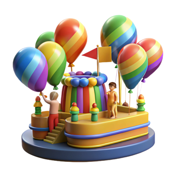 Colorful balloon parade with rainbow Easter eggs. png