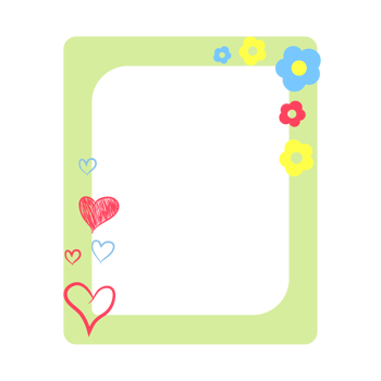 Pastel Colored Green Frame with Hearts and Flowers png
