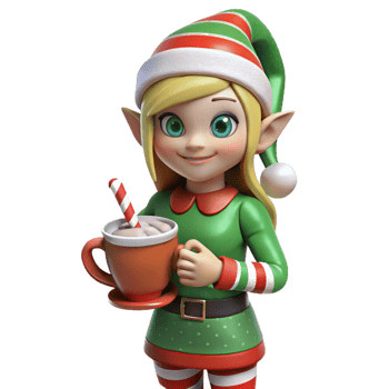 Festive Elf Holding a Warm Cocoa Mug png