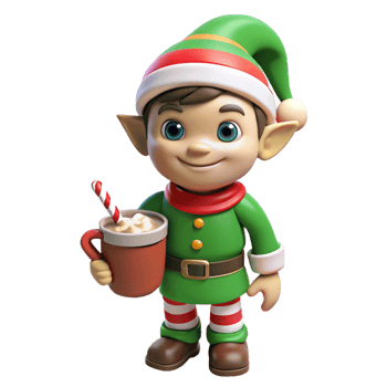 Festive Elf Enjoying Candy Cane Cocoa png
