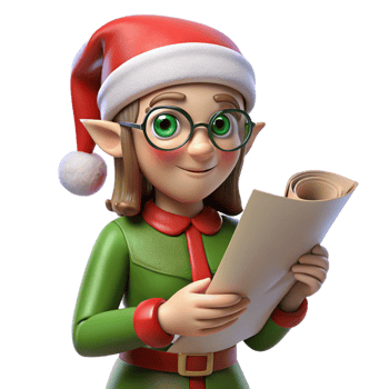 Holiday Elf Reading Santa Gift List png