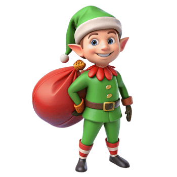 Santa Helper Elf Holding Gift Bag png
