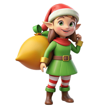 Christmas Elf Girl Holding Gift Sack png