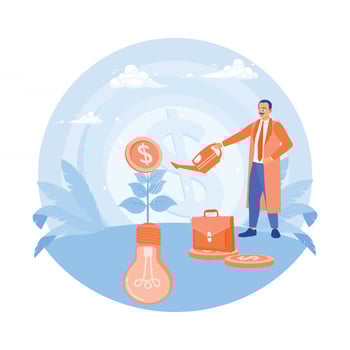Entrepreneurs develop ideas for financial growth with business start-ups. vector