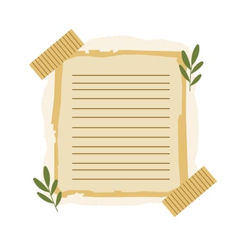 Blank Brown Paper Note Office Stationery with Sticky Tape and Leaf Decoration vector